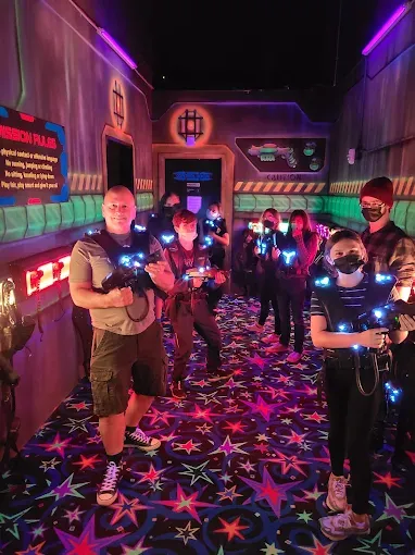 Players in two-story laser tag arena at SacTag Sacramento